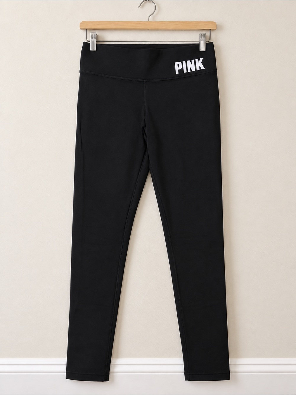 Victoria's Secret PINK Black High-Rise Leggings with White Logo